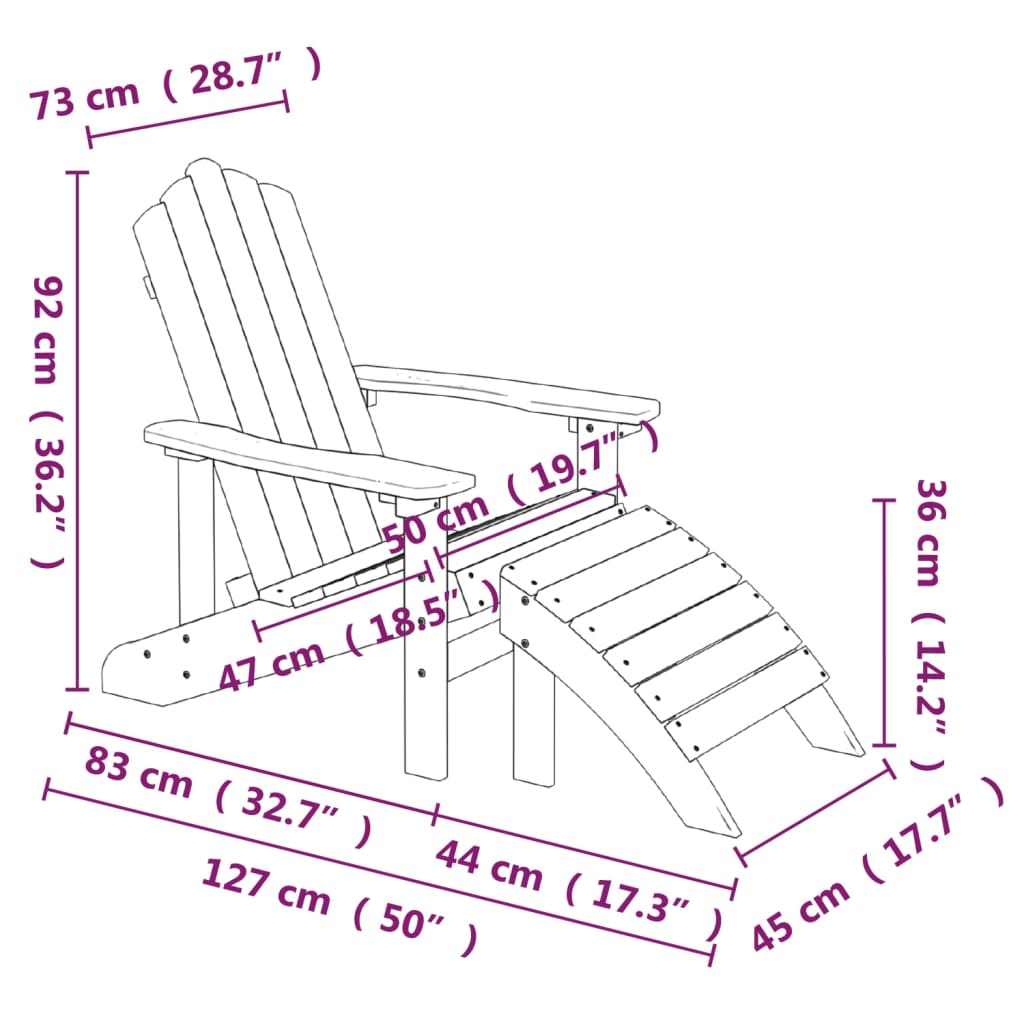 Patio Adirondack Chair With Footstool Hdpe