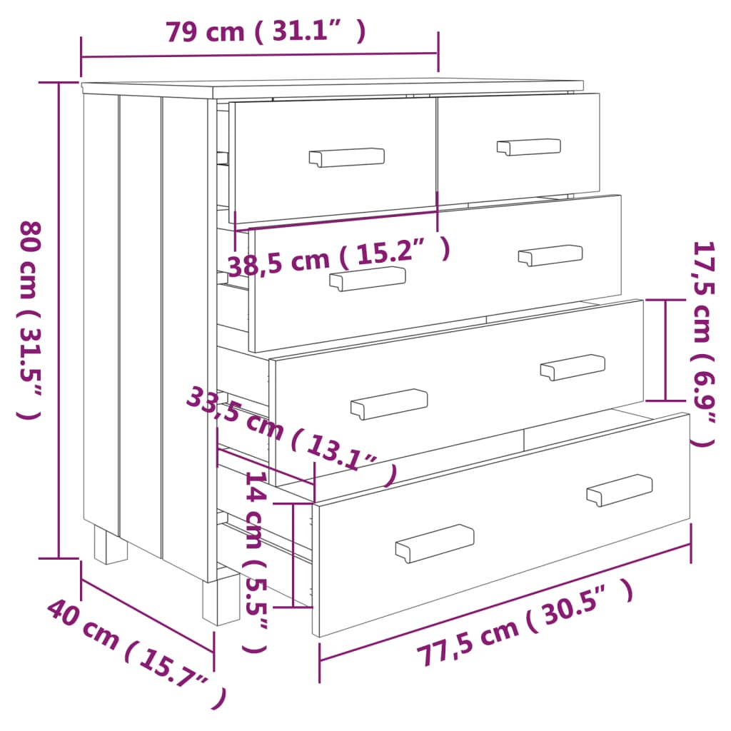 Sideboard Hamar 31.1&quot;X15.7&quot;X31.5&quot; Solid Wood Pine