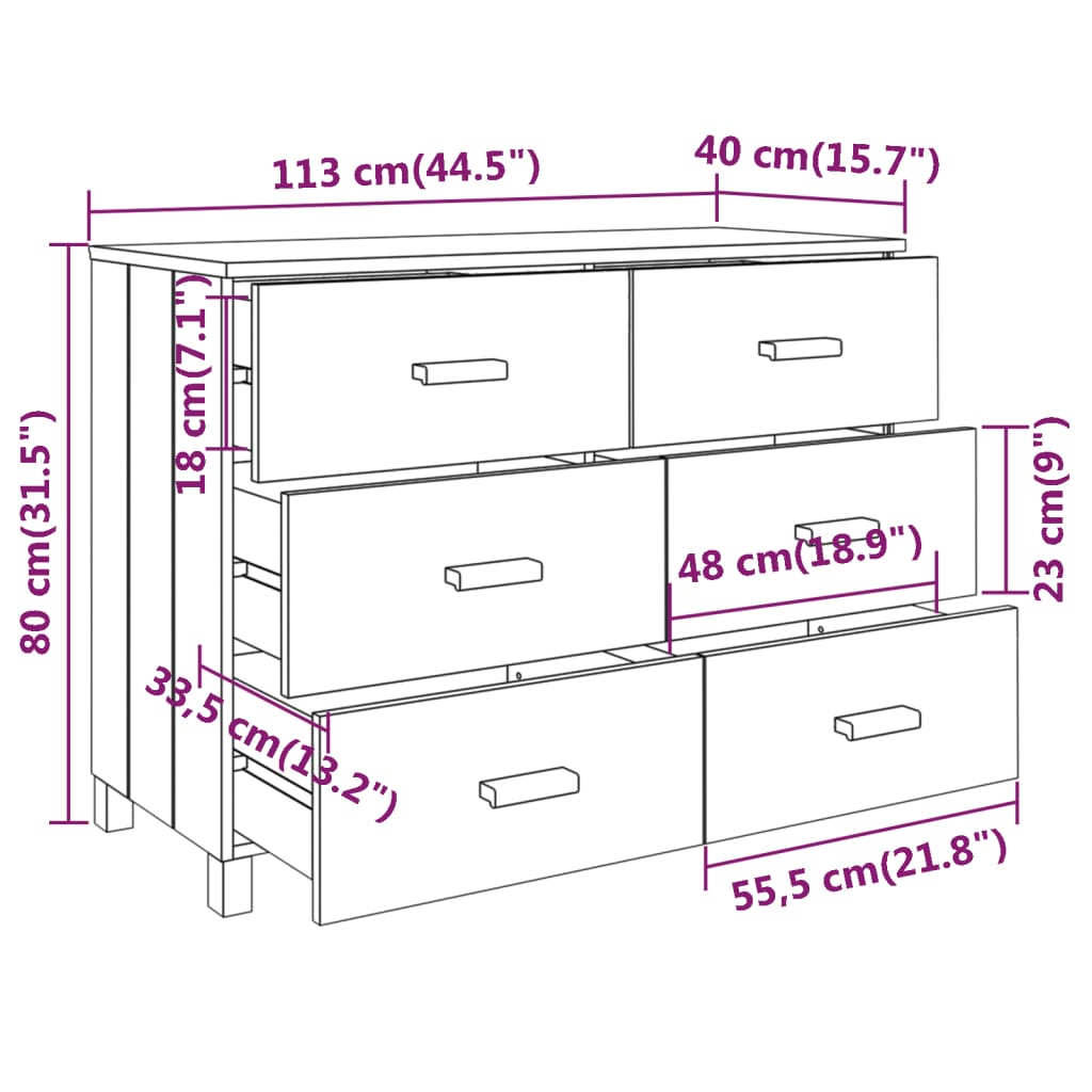 Sideboard Hamar 44.5&quot;X15.7&quot;X31.5&quot; Solid Wood Pine