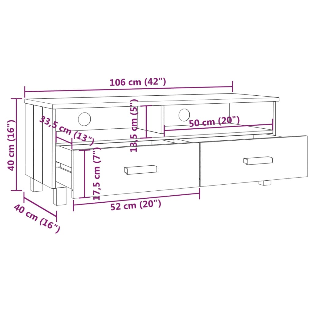 Tv Stand Hamar 41.7&quot;X15.7&quot;X15.7&quot; Solid Wood Pine