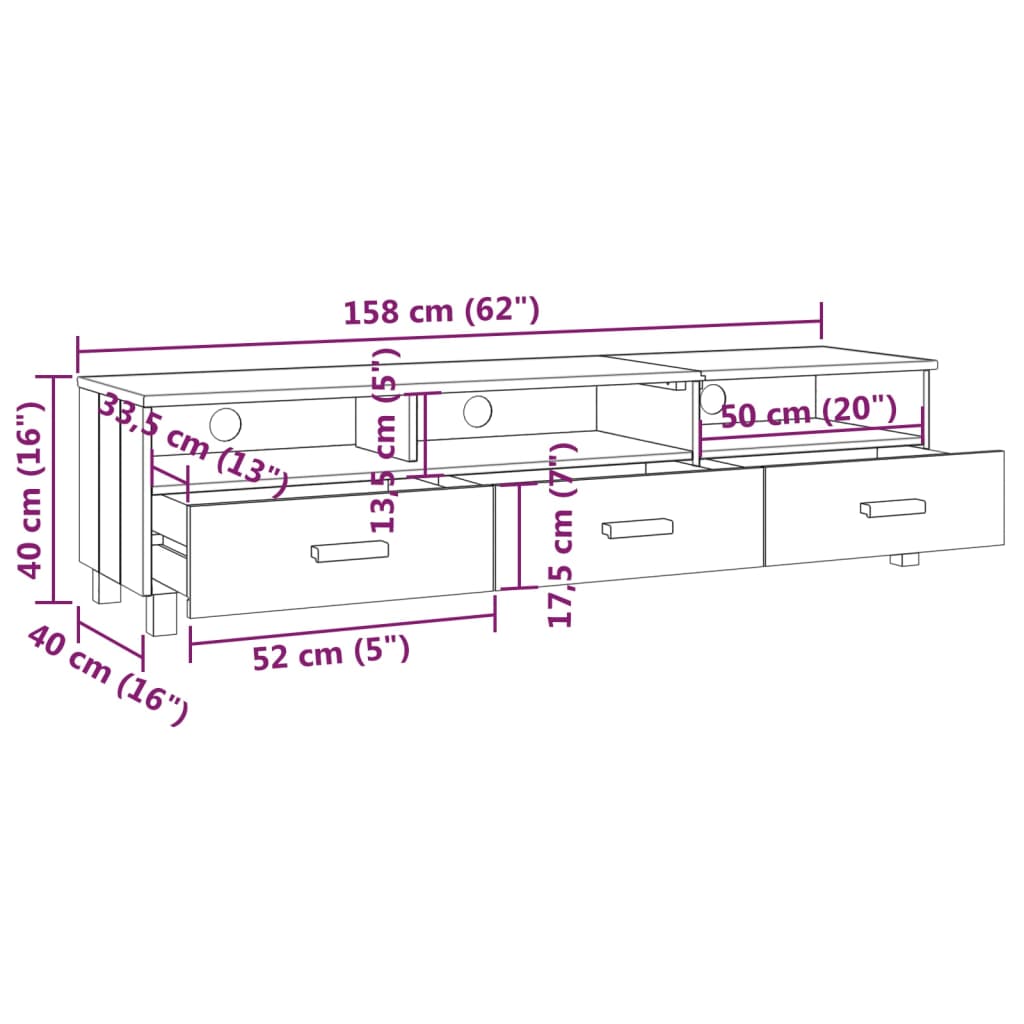 Tv Stand Hamar 62.2&quot;X15.7&quot;X15.7&quot; Solid Wood Pine