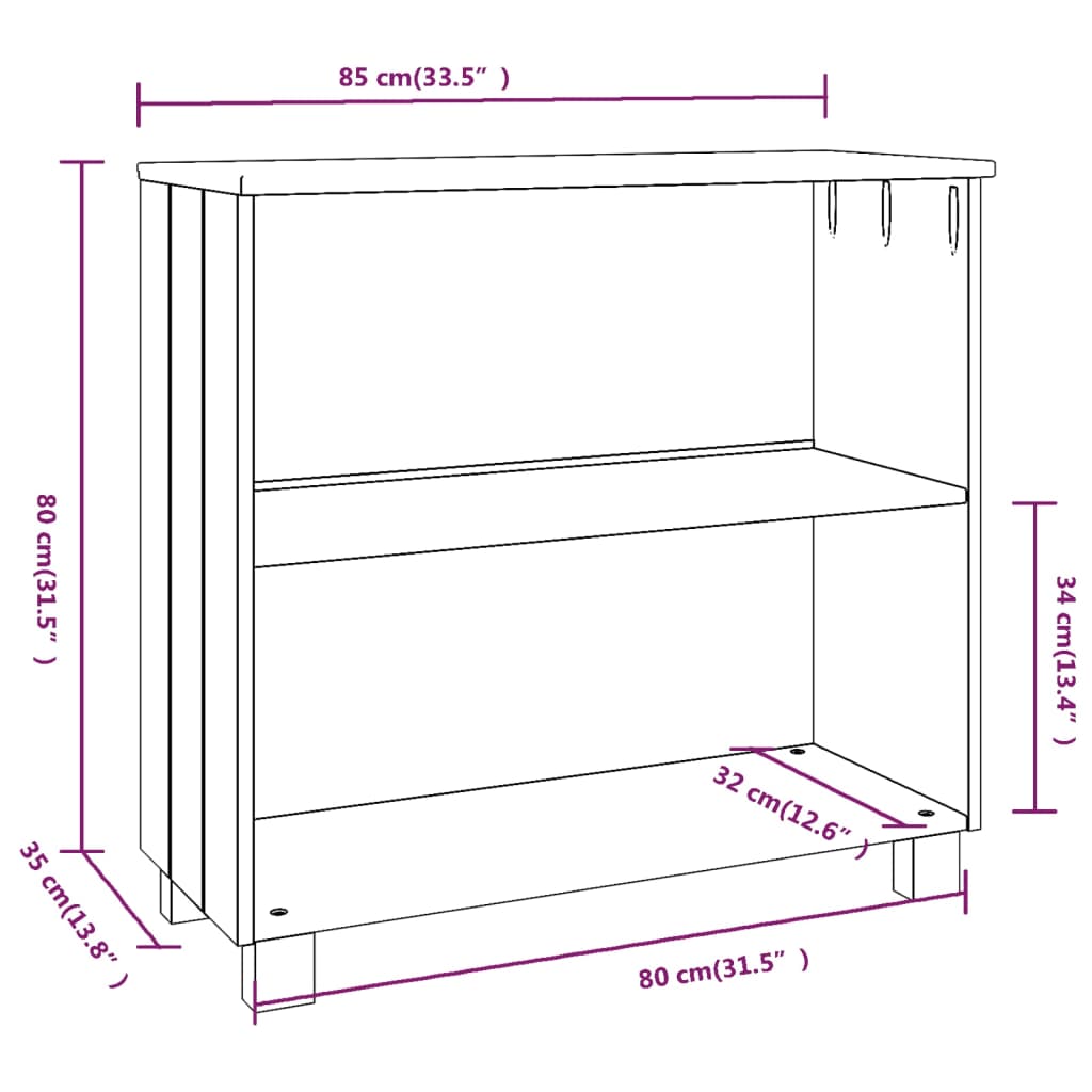 Sideboard Hamar 33.5&quot;X13.8&quot;X31.5&quot; Solid Wood Pine