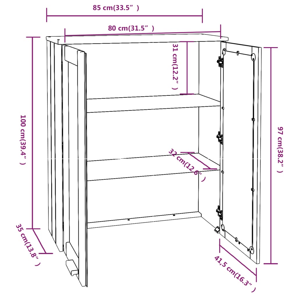 Top For Highboard Hamar 33.5&quot;X13.8&quot;X39.4&quot; Solid Wood Pine