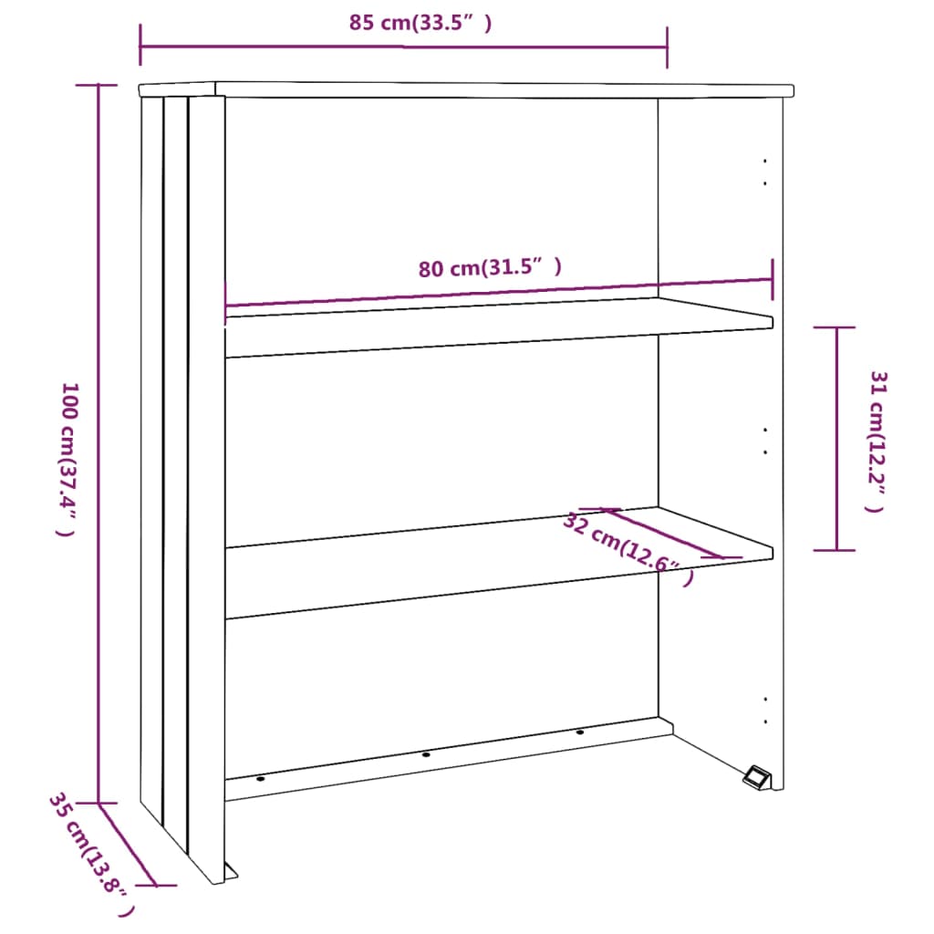 Top For Highboard Hamar 33.5&quot;X13.8&quot;X39.4&quot; Solid Wood Pine