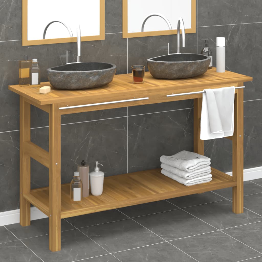 Bathroom Vanity Cabinet With River Stone Sinks Solid Wood Teak