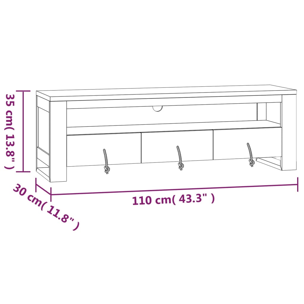 Tv Stand 43.3&quot;X11.8&quot;X13.8&quot; Solid Wood Teak