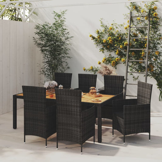 7 Piece Patio Dining Set With Cushions Poly Rattan Black