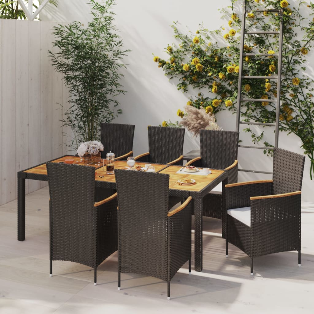 7 Piece Patio Dining Set With Cushions Poly Rattan