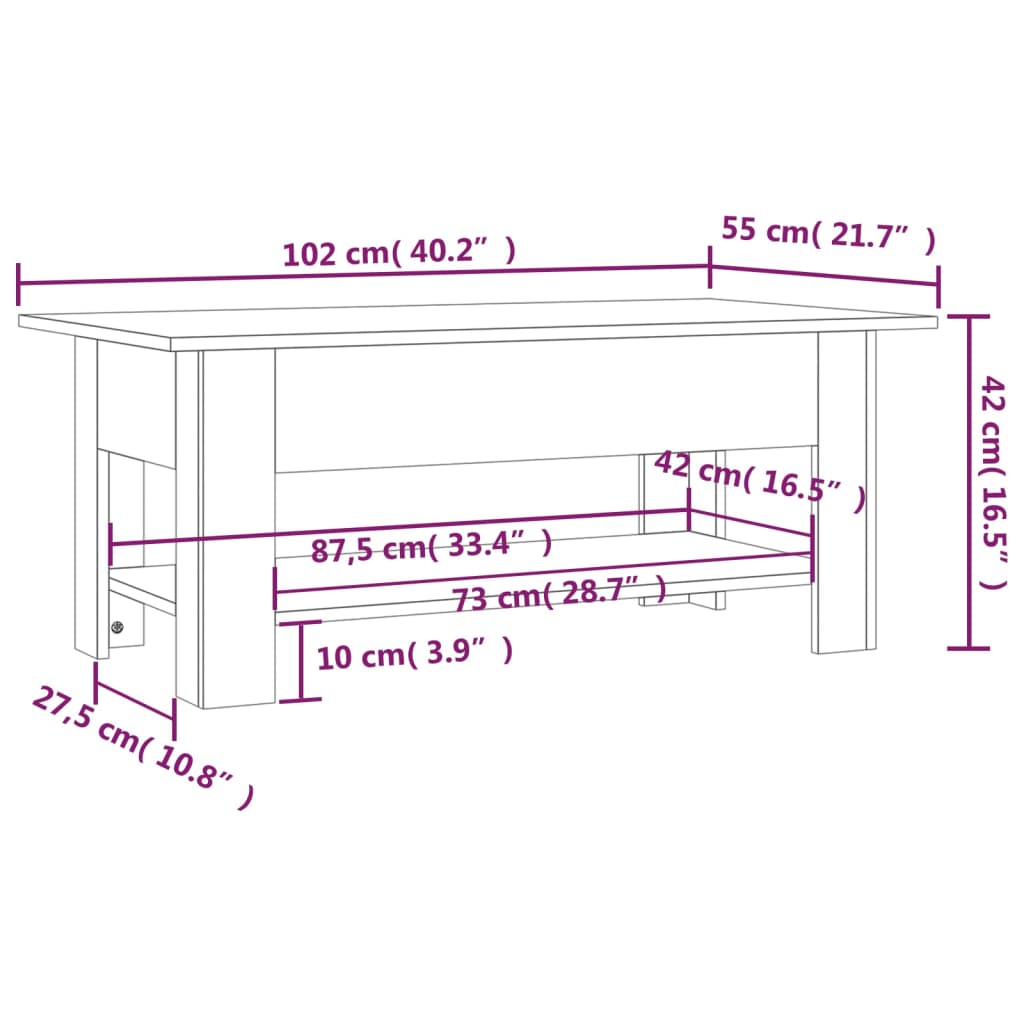 Coffee Table 40.2&quot;X21.7&quot;X16.5&quot; Engineered Wood