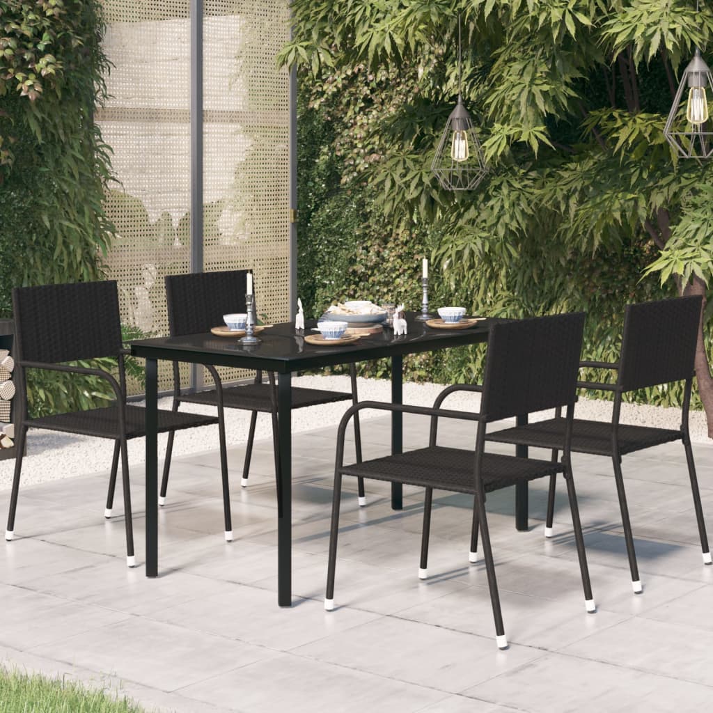 Patio Dining Table Black Steel And Tempered Glass