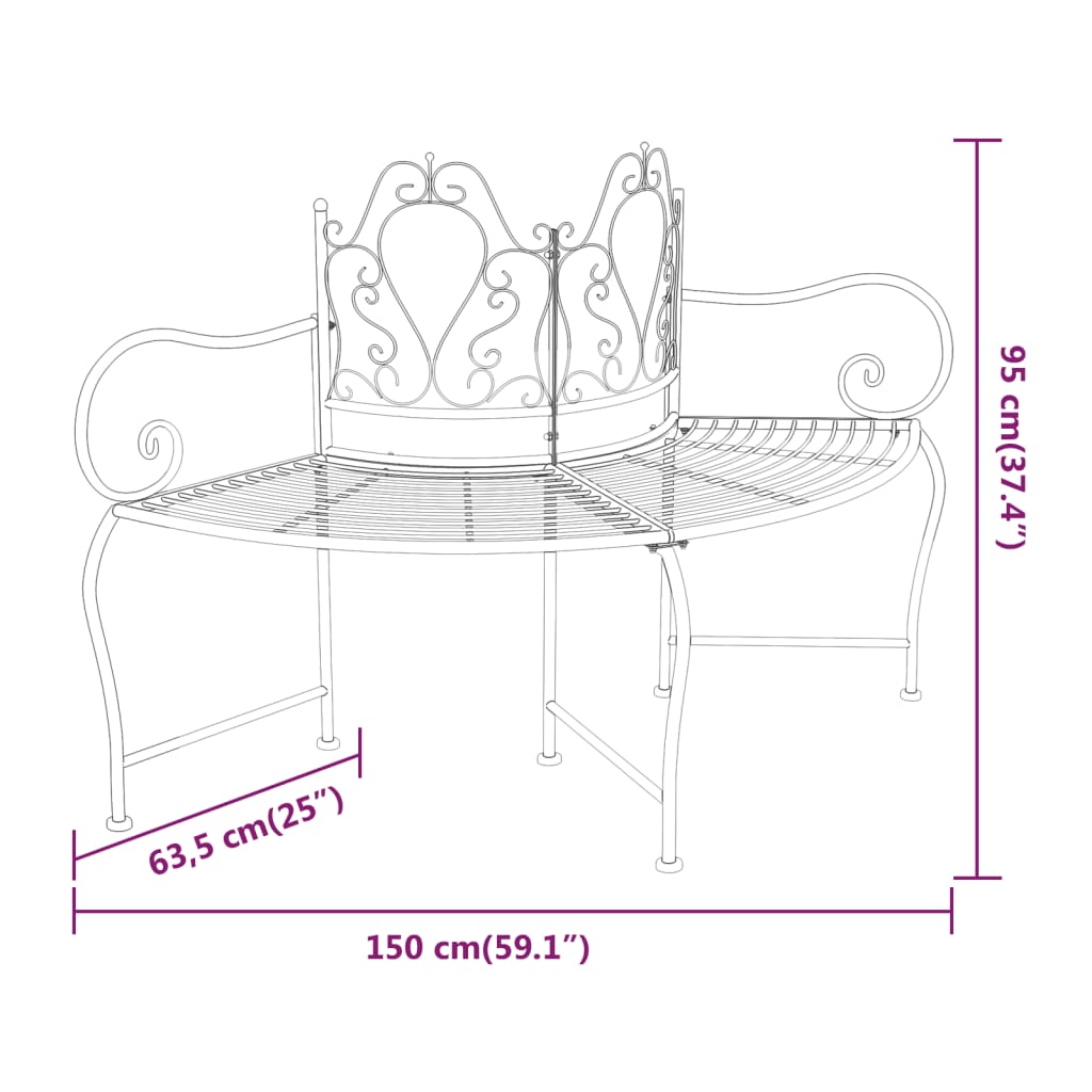 Tree Bench 59.1&quot; Black Steel