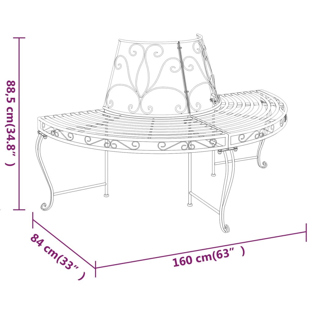 Half Round Tree Bench Ø63&quot; Black Steel