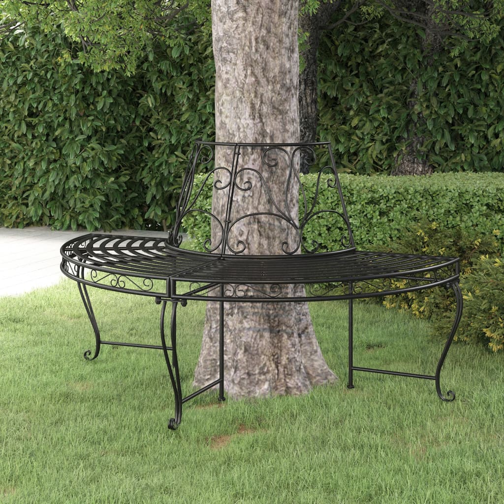 Half Round Tree Bench Ø63&quot; Black Steel