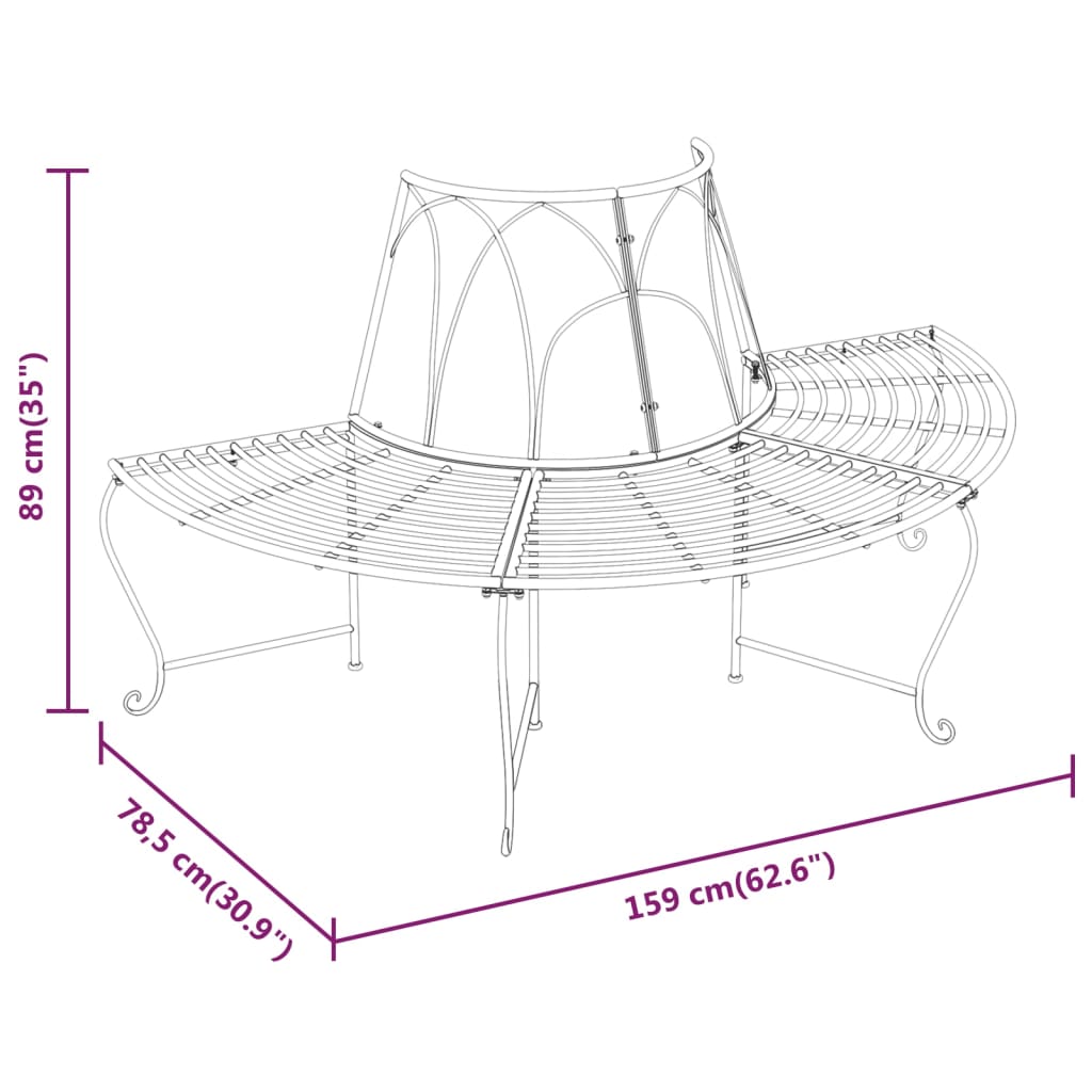 Half Round Tree Bench Ø62.6&quot; Black Steel