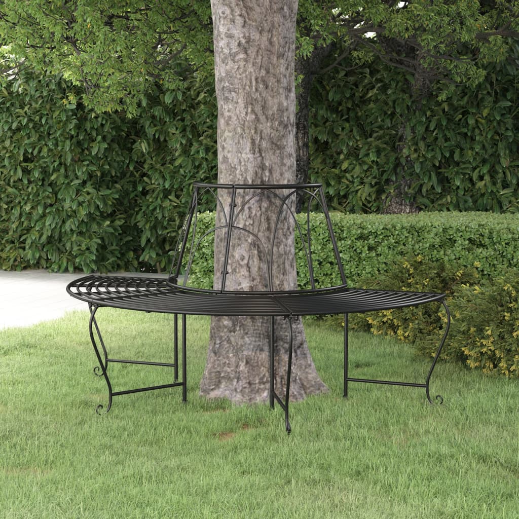 Half Round Tree Bench Ø62.6&quot; Black Steel