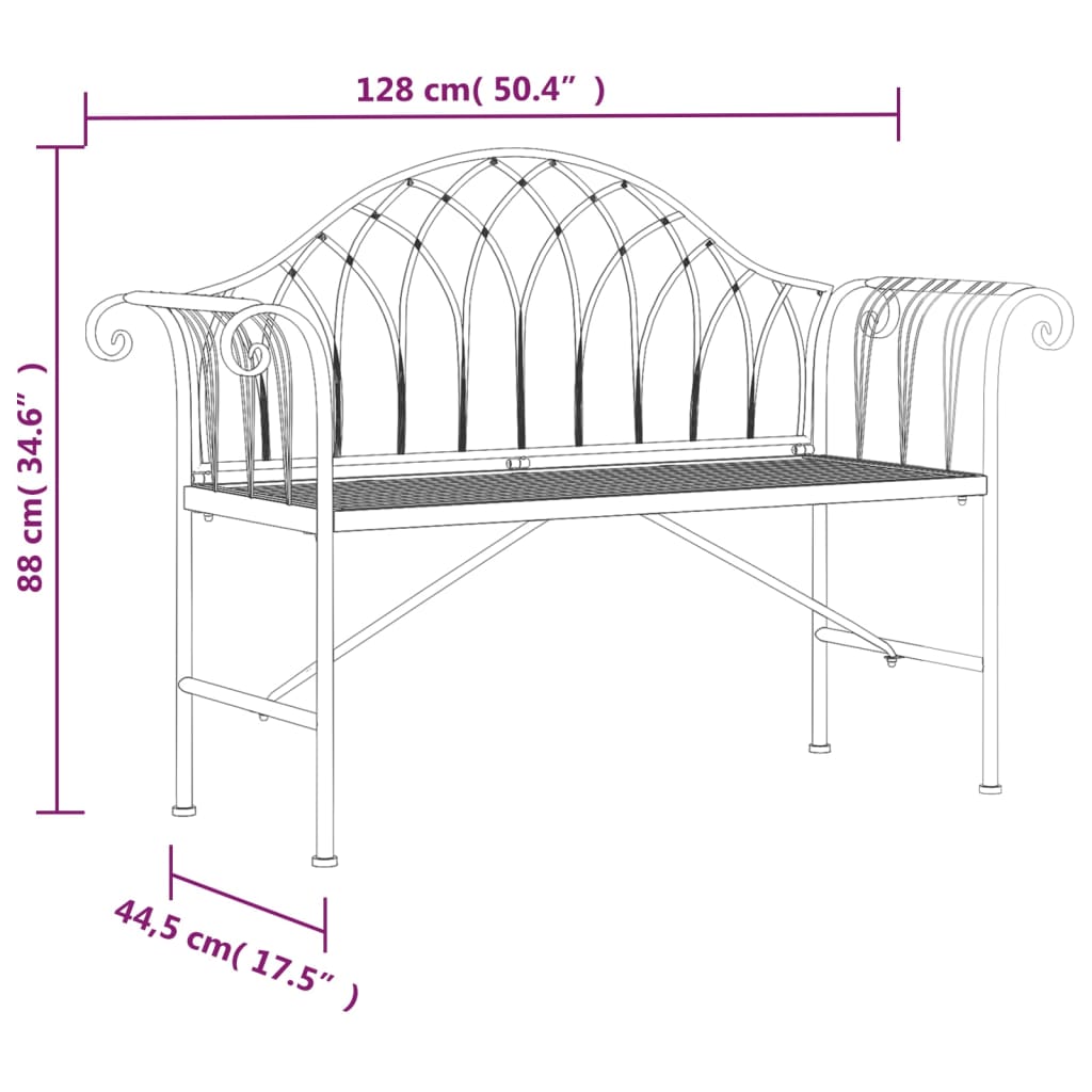 2-Seater Patio Bench 50.4&quot; Black Steel