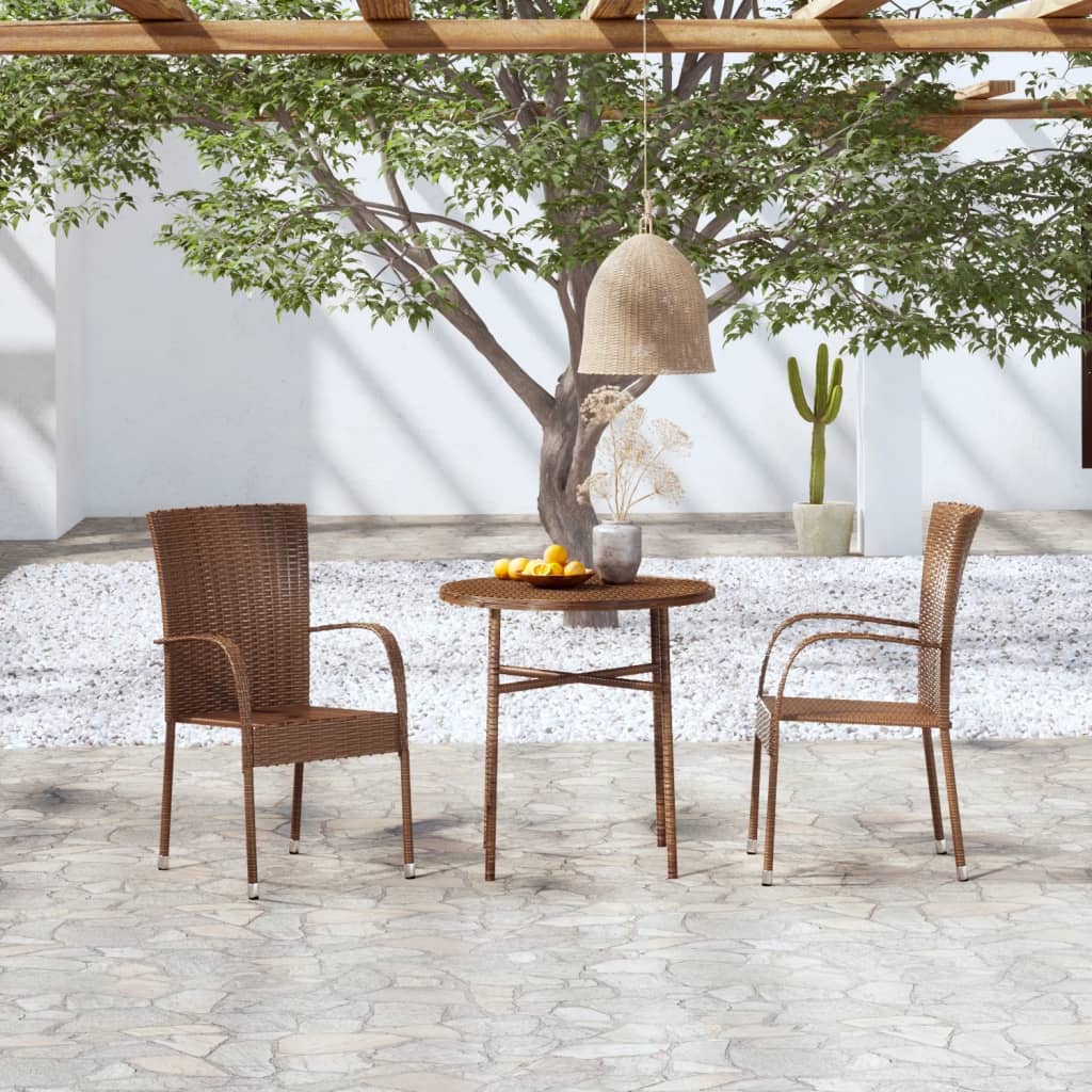 3 Piece Patio Dining Set Poly Rattan