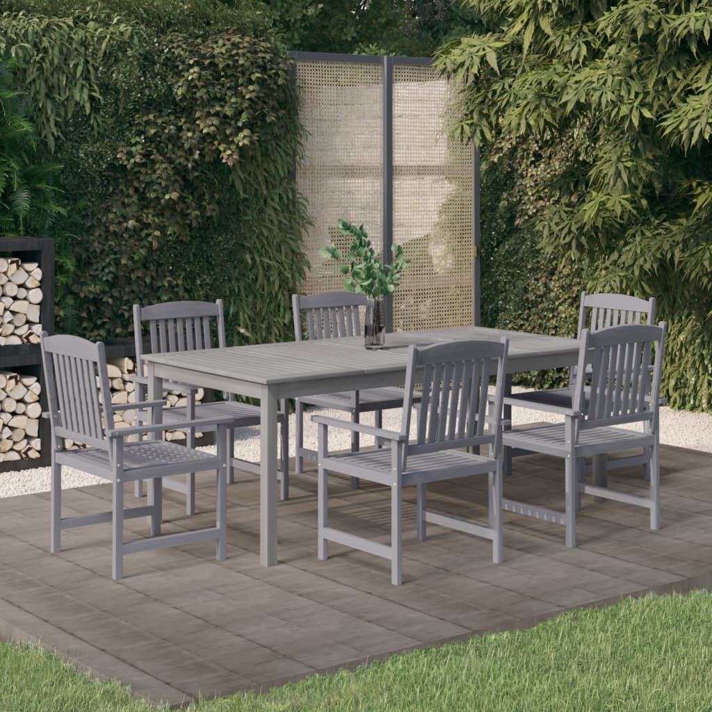 9 Piece Patio Dining Set Solid Wood Acacia Gray