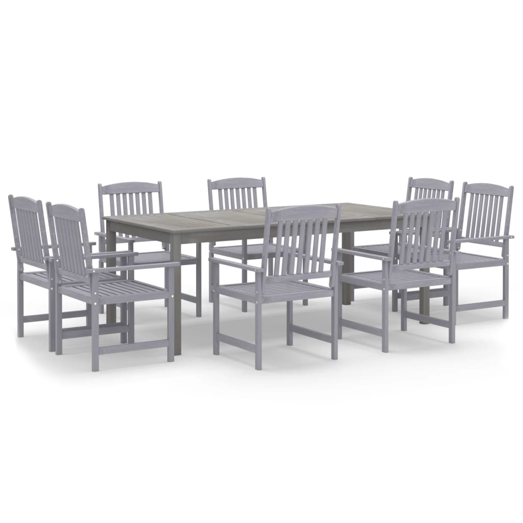 9 Piece Patio Dining Set Solid Wood Acacia Gray