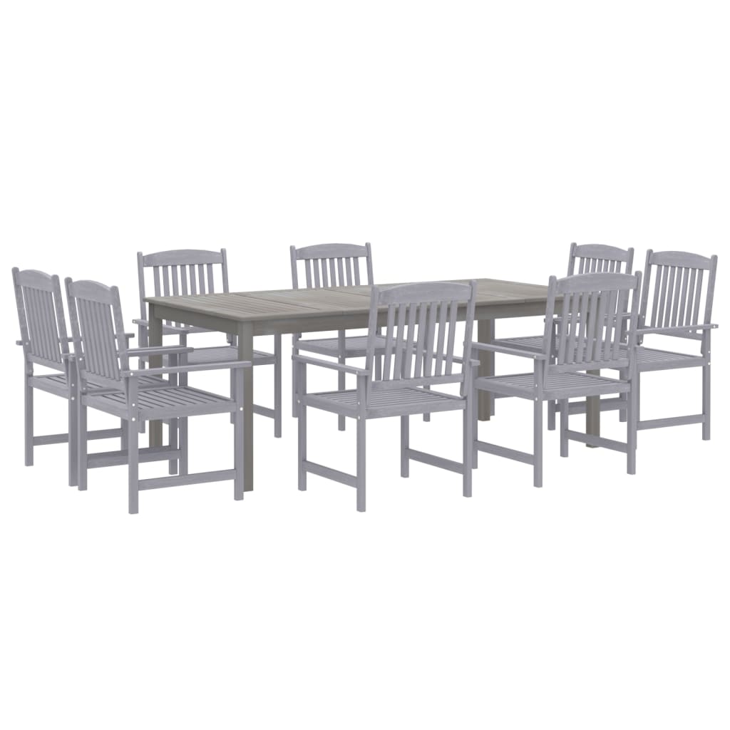 9 Piece Patio Dining Set Solid Wood Acacia Gray