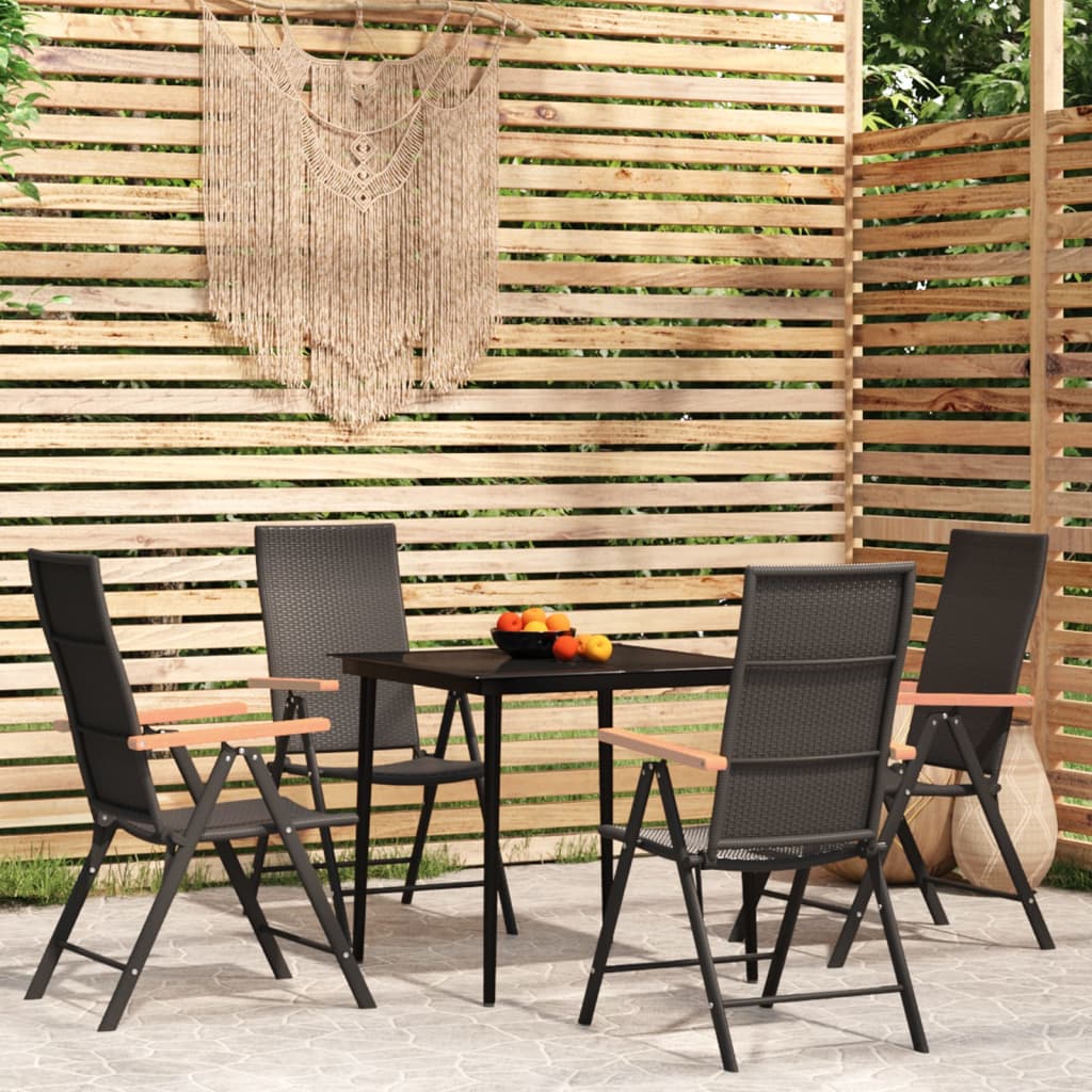 5 Piece Patio Dining Set Black And Brown Poly Rattan