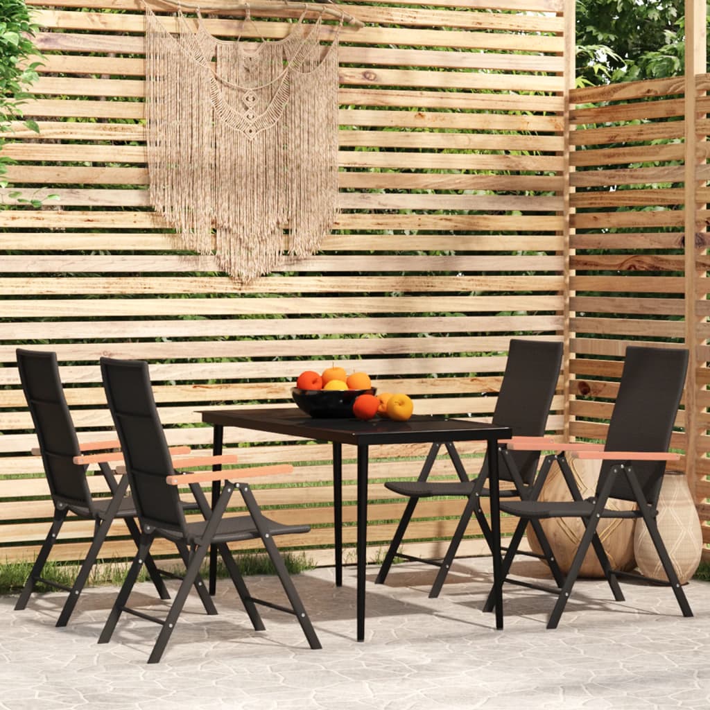 5 Piece Patio Dining Set Black And Brown Poly Rattan