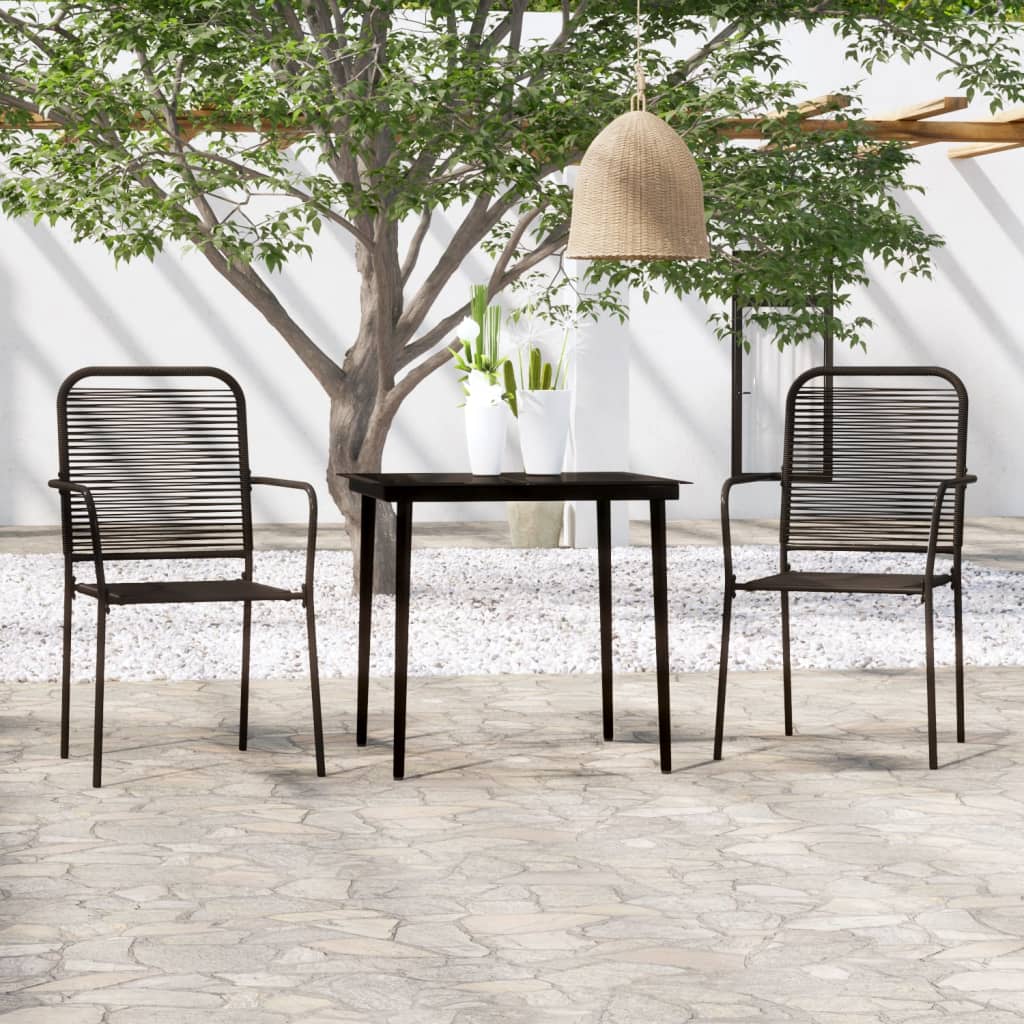 7 Piece Patio Dining Set Black Cotton Rope And Steel