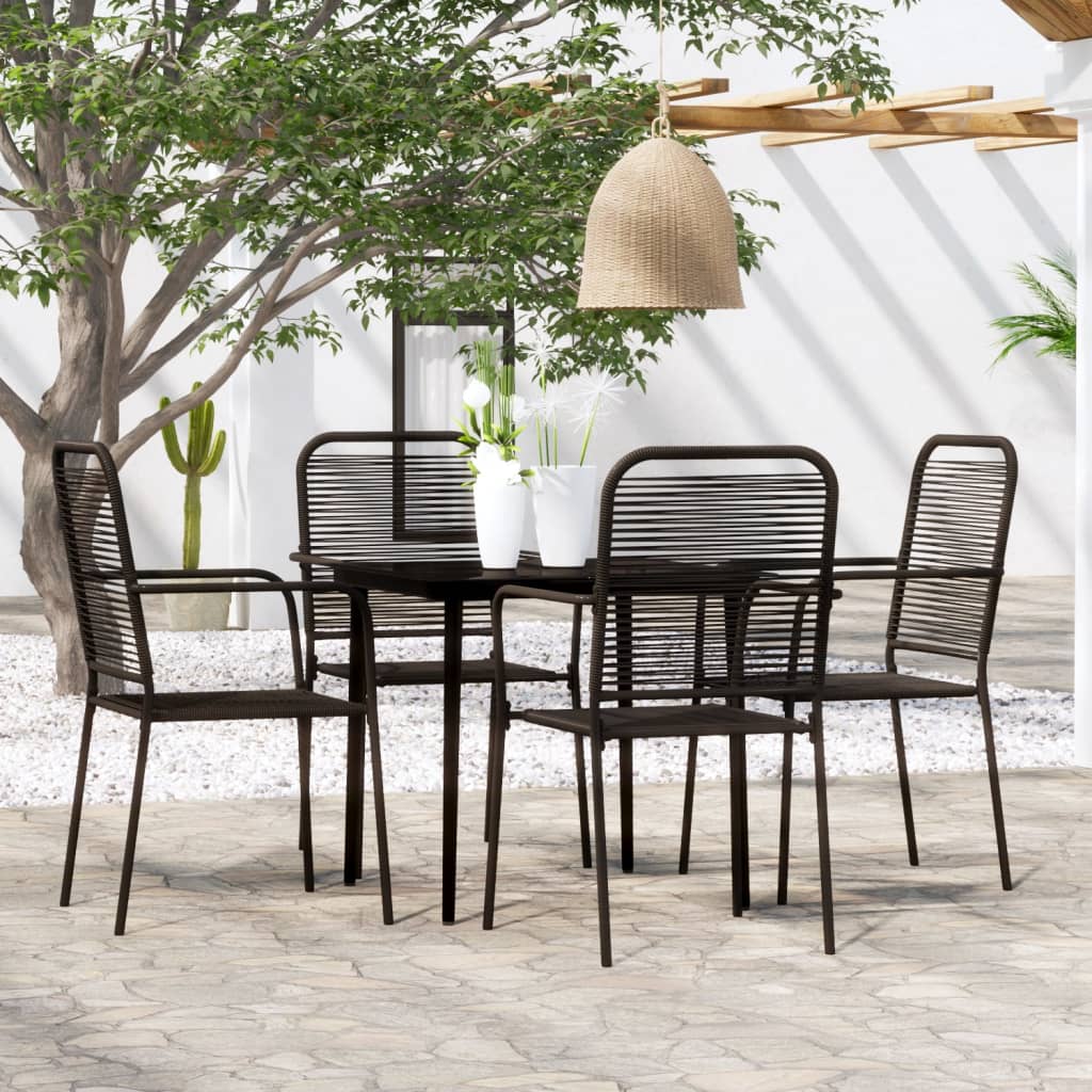 7 Piece Patio Dining Set Black Cotton Rope And Steel