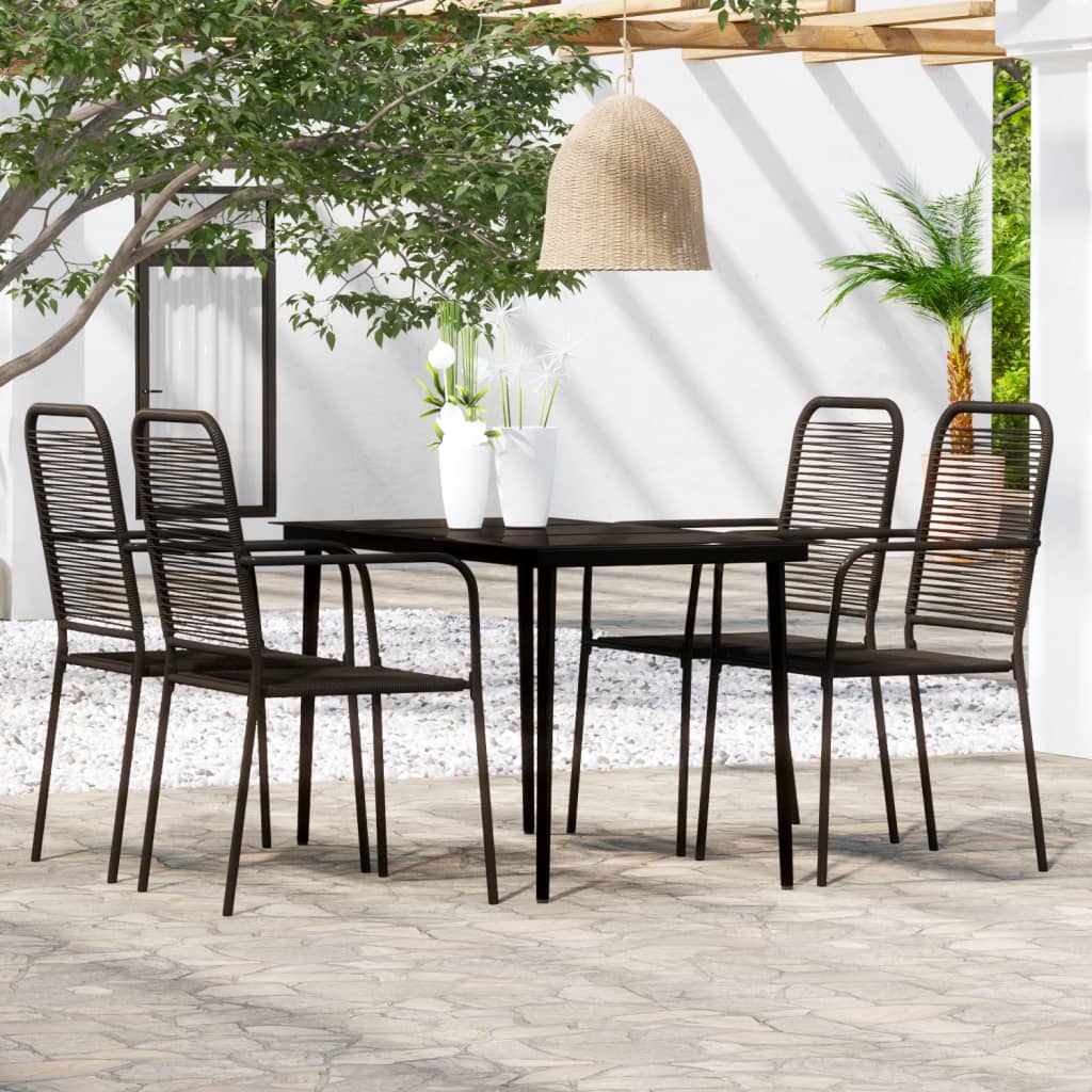 7 Piece Patio Dining Set Black Cotton Rope And Steel