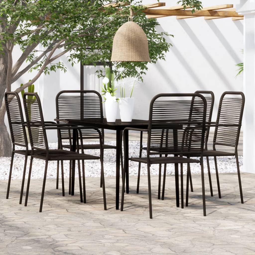 7 Piece Patio Dining Set Black Cotton Rope And Steel