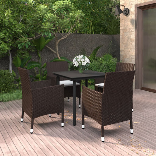 5 Piece Patio Dining Set With Cushions Poly Rattan And Glass