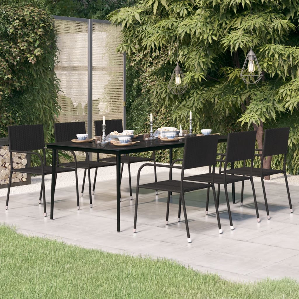 Patio Dining Table Black Steel And Tempered Glass