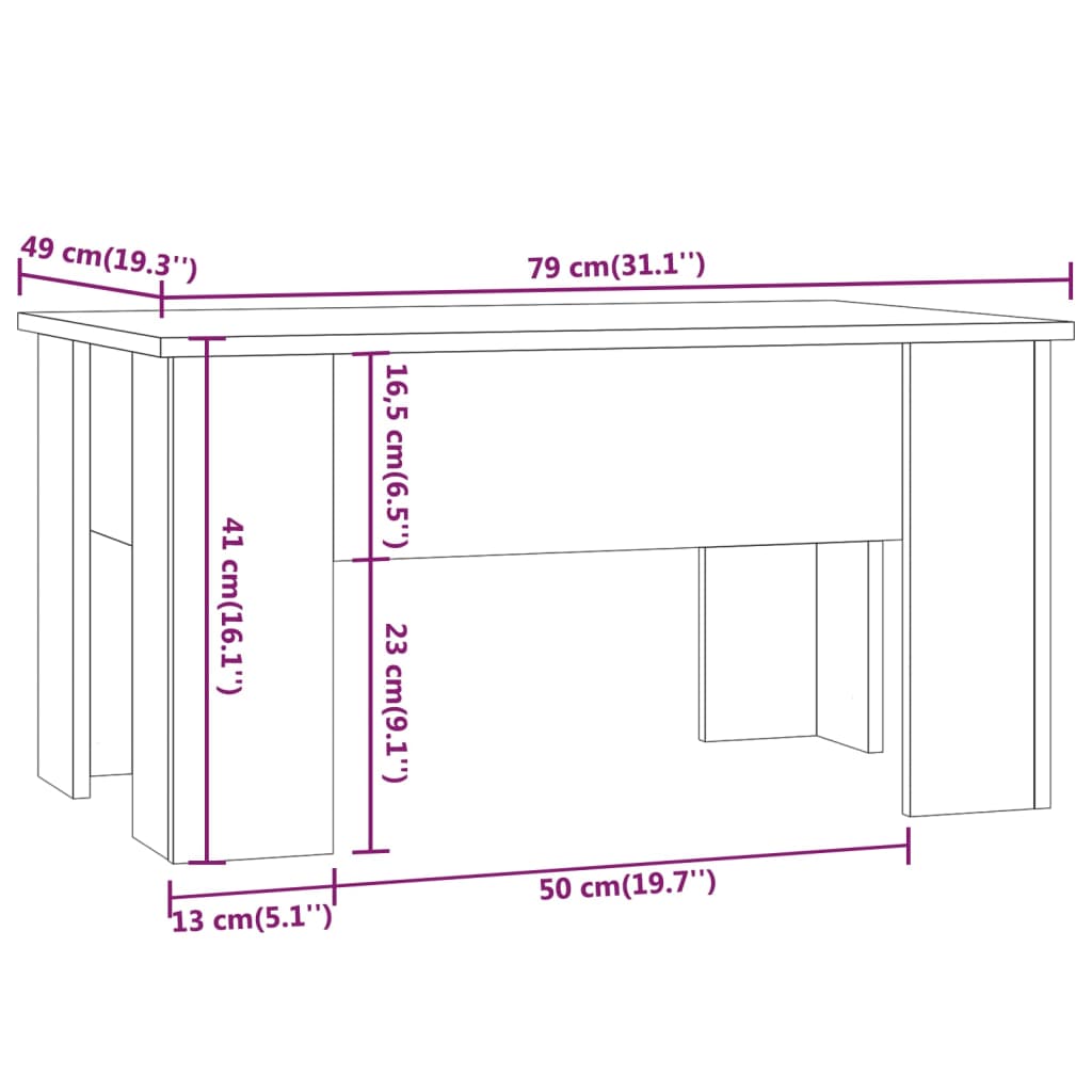 Coffee Table 31.1&quot;X19.3&quot;X16.1&quot; Engineered Wood