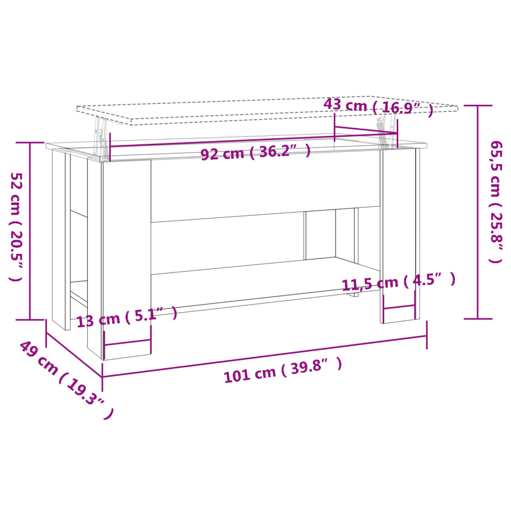 Coffee Table 39.8&quot;X19.3&quot;X20.5&quot; Engineered Wood