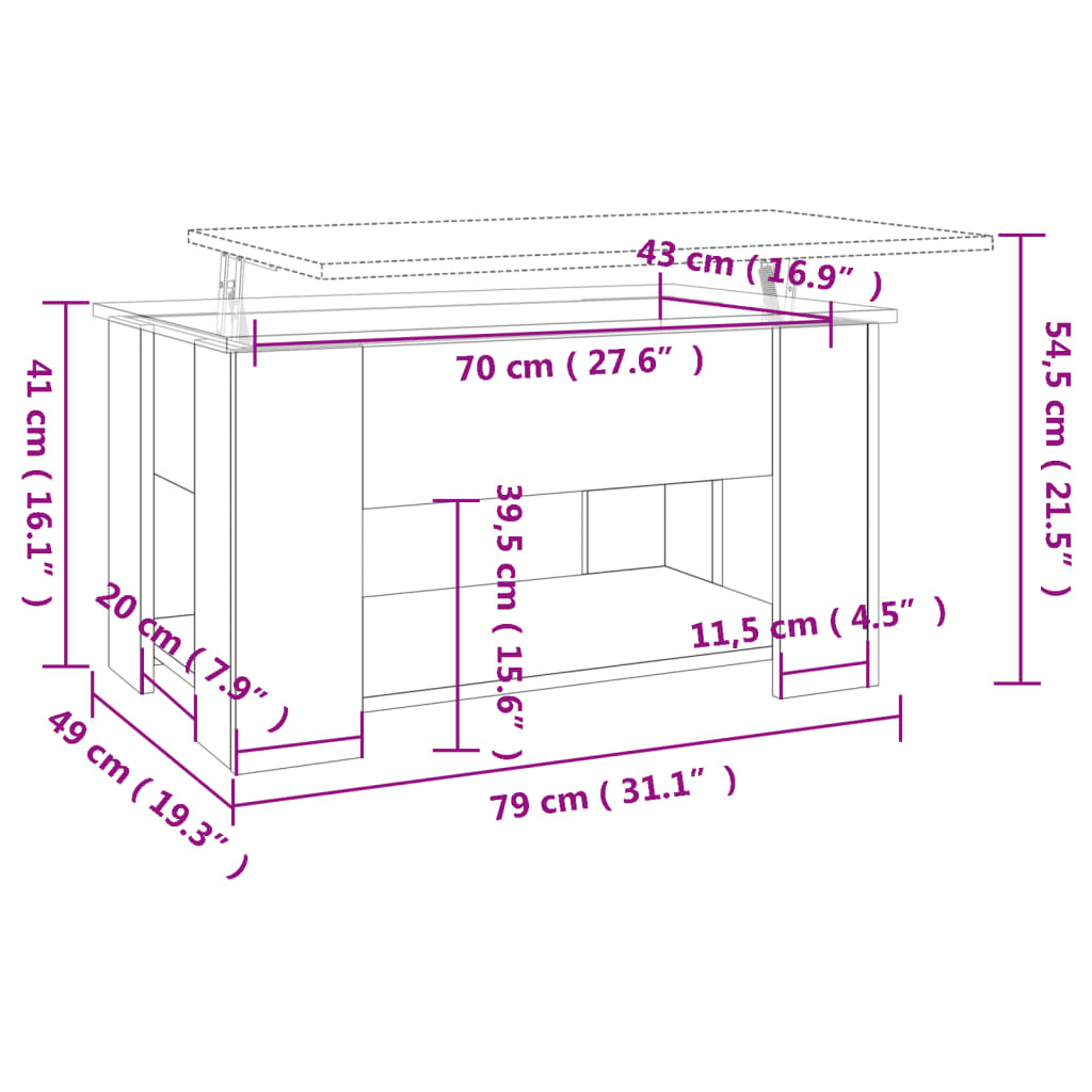 Coffee Table 31.1&quot;X19.3&quot;X16.1&quot; Engineered Wood