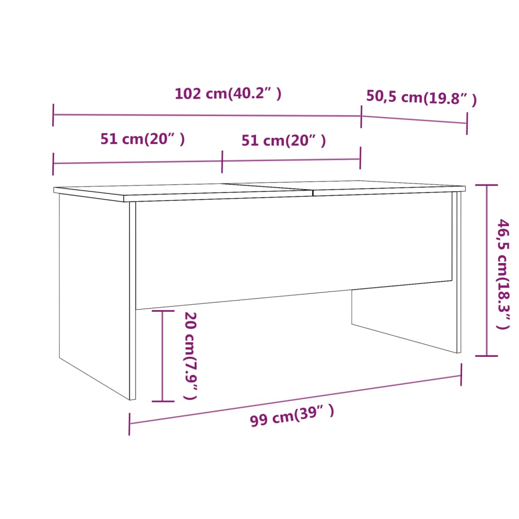 Coffee Table 40.2&quot;X19.9&quot;X18.3&quot; Engineered Wood