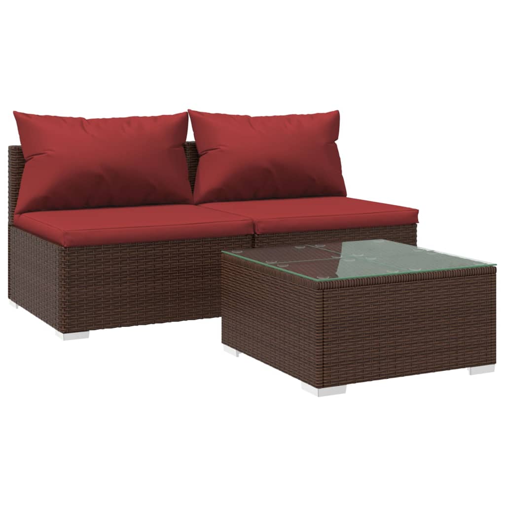 Patio Furniture Set 3 Piece With Cushions Poly Rattan Brown