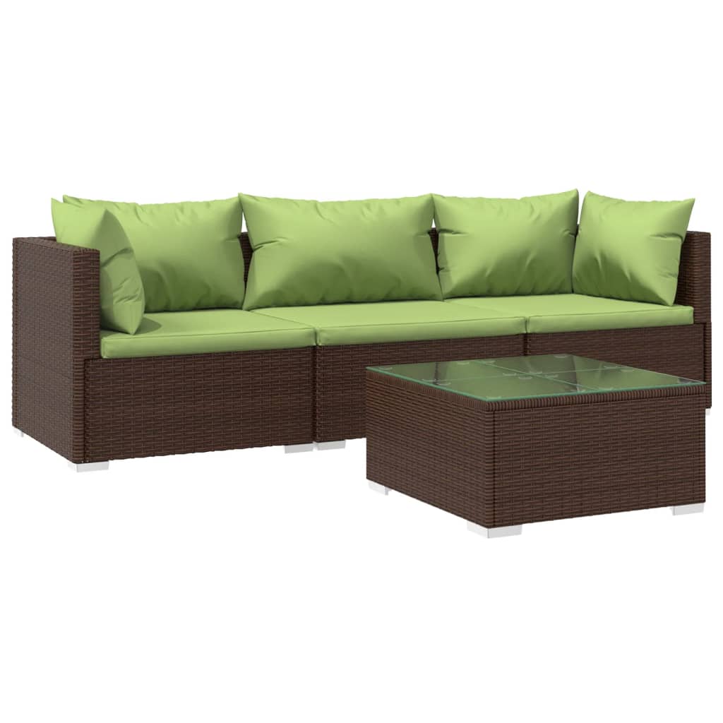 Patio Furniture Set 4 Piece With Cushions Poly Rattan Brown