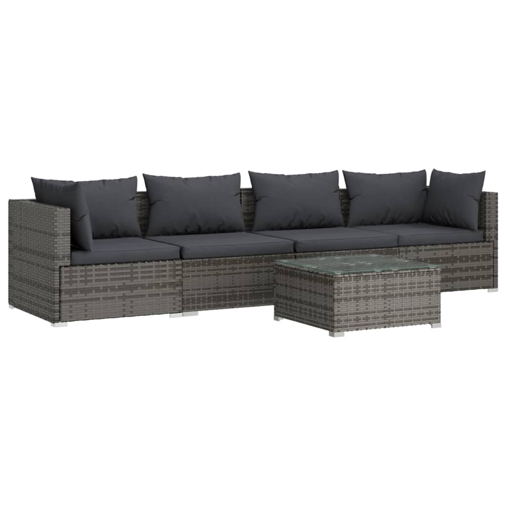 Patio Furniture Set 5 Piece With Cushions Poly Rattan Gray