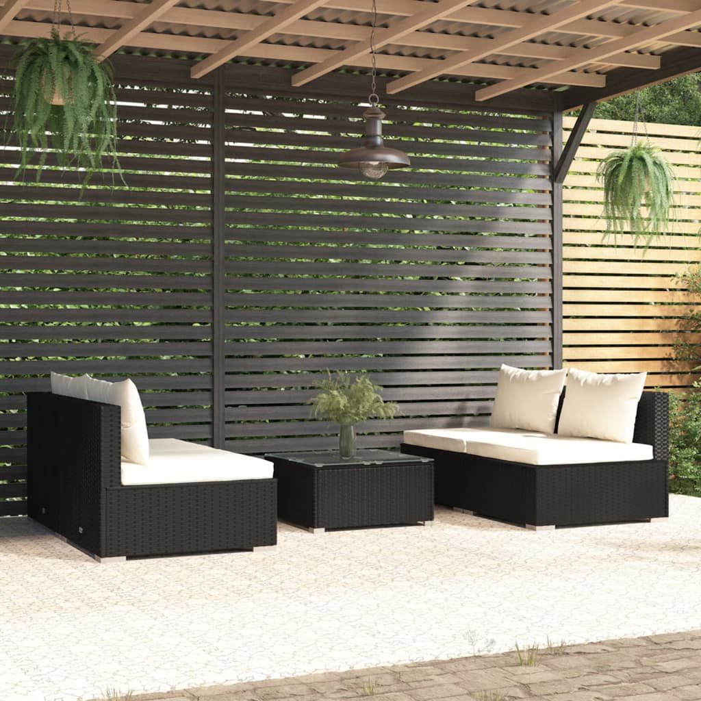 5 Piece Patio Lounge Set With Cushions Poly Rattan Gray