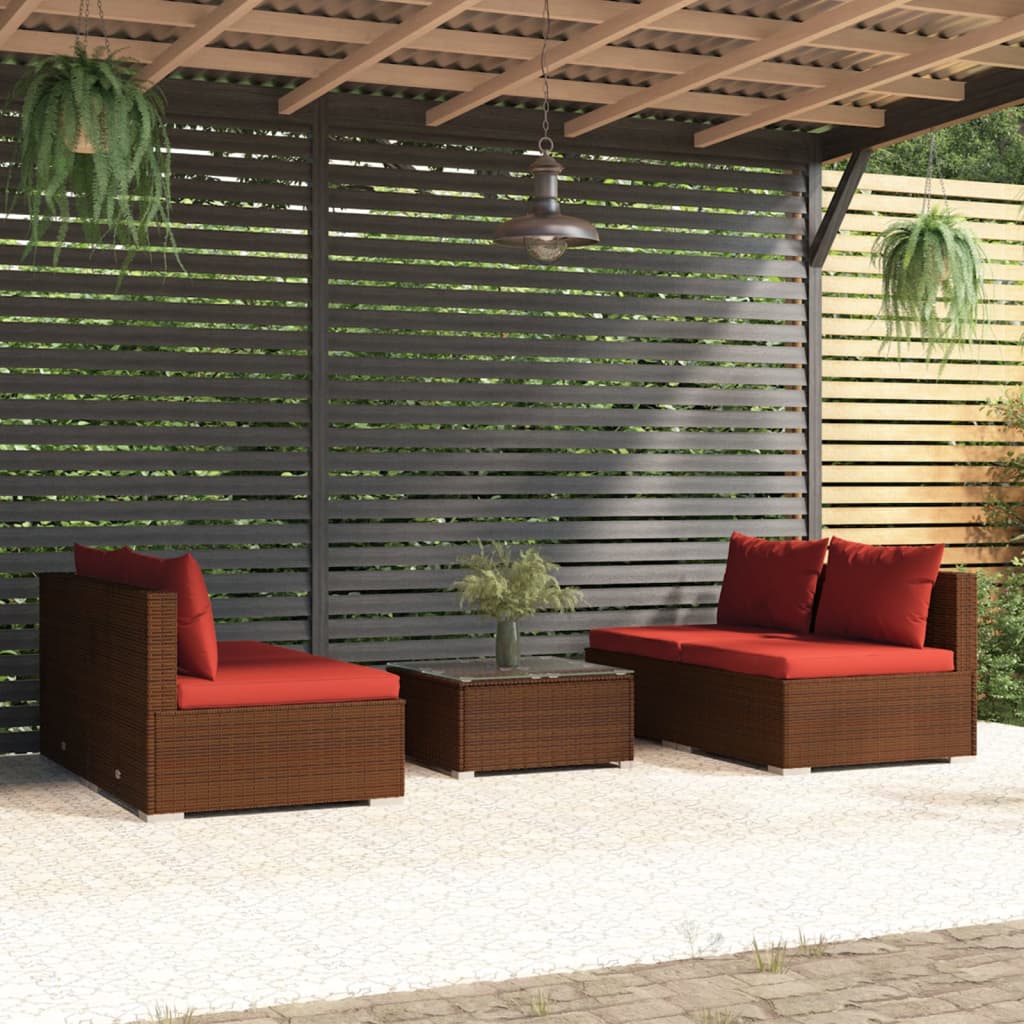 5 Piece Patio Lounge Set With Cushions Poly Rattan Gray