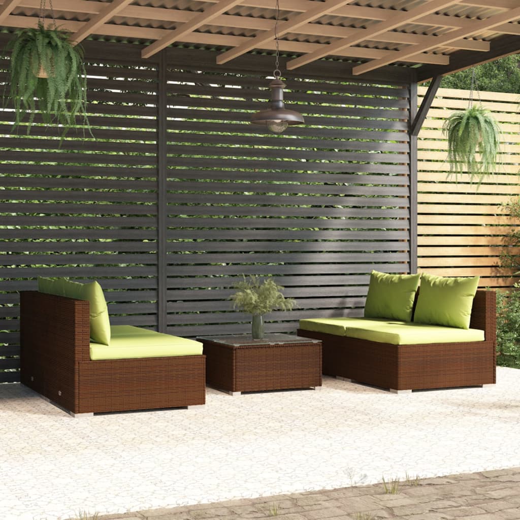 5 Piece Patio Lounge Set With Cushions Poly Rattan Gray