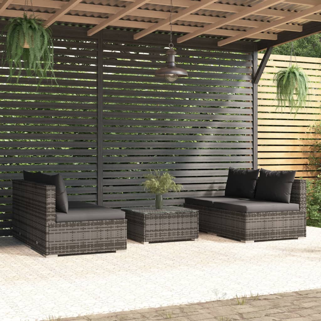 5 Piece Patio Lounge Set With Cushions Poly Rattan Gray