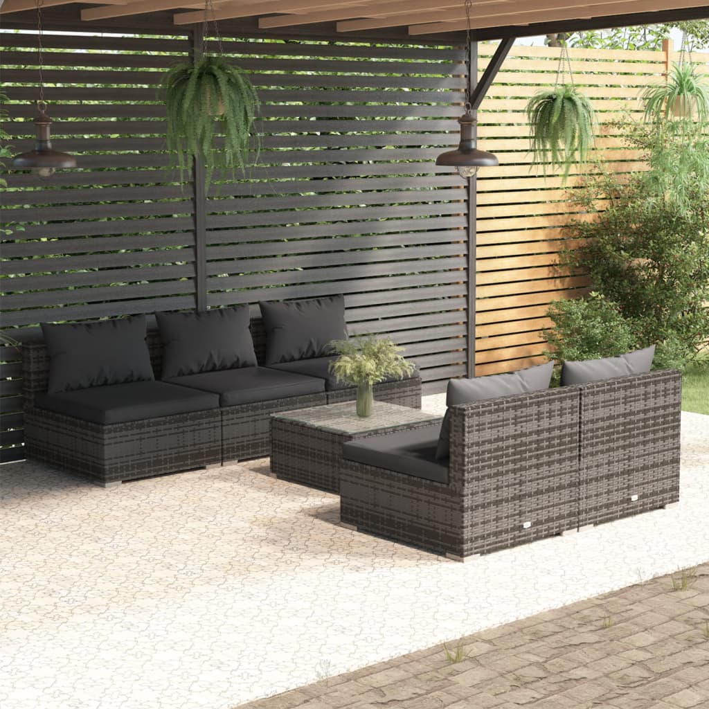 5 Piece Patio Lounge Set With Cushions Poly Rattan Gray