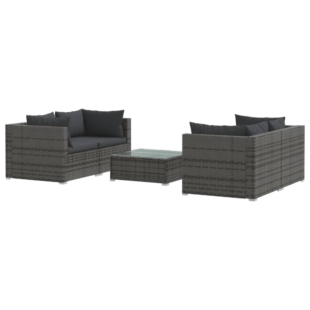 5 Piece Patio Lounge Set With Cushions Poly Rattan Gray