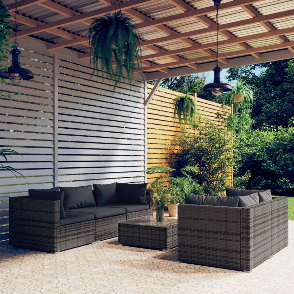 5 Piece Patio Lounge Set With Cushions Poly Rattan Gray