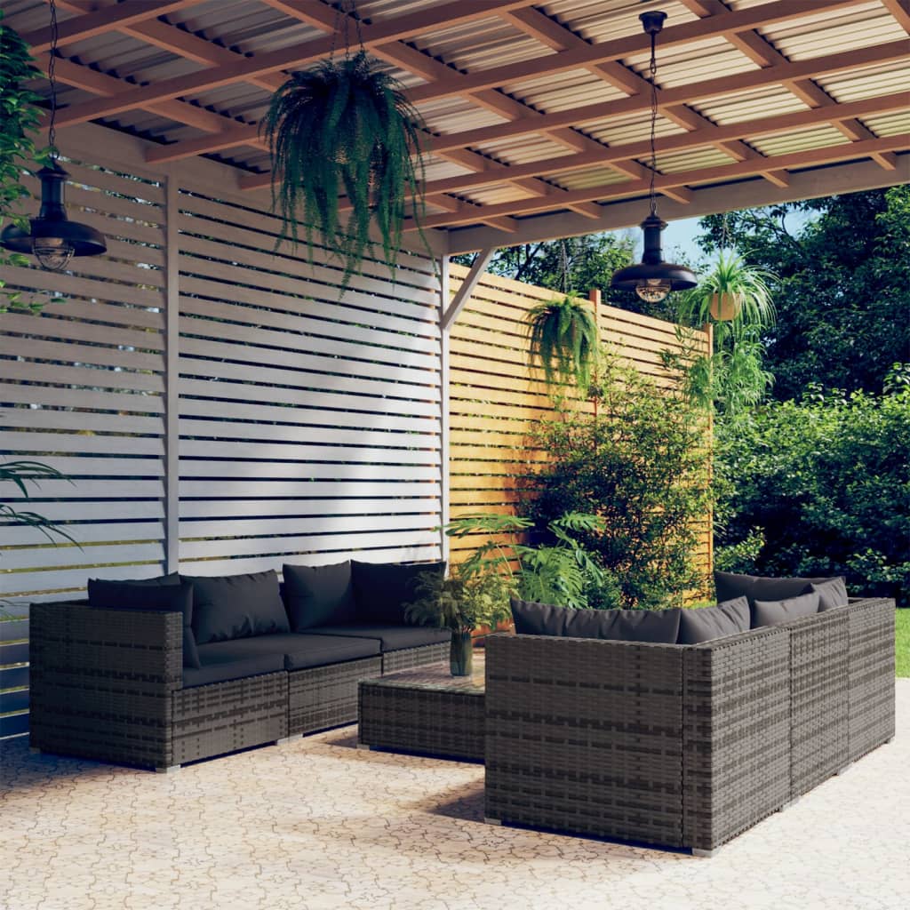 5 Piece Patio Lounge Set With Cushions Poly Rattan Gray