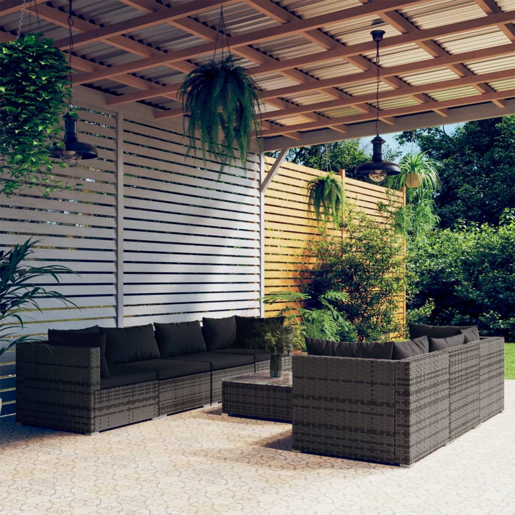 5 Piece Patio Lounge Set With Cushions Poly Rattan Gray