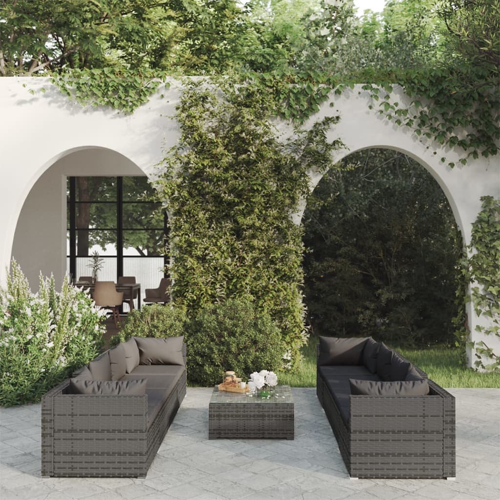 5 Piece Patio Lounge Set With Cushions Poly Rattan Gray