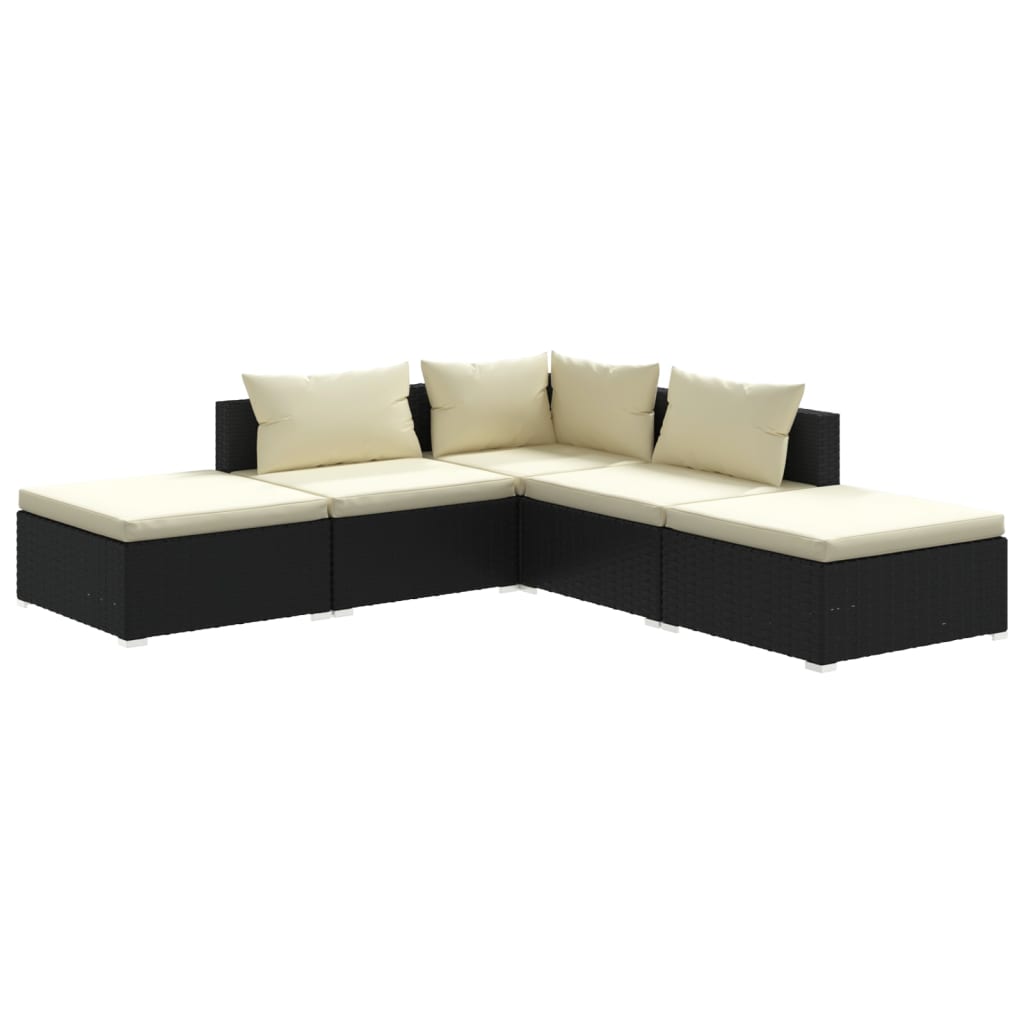 5 Piece Garden Lounge Set With Cushions Poly Rattan Black